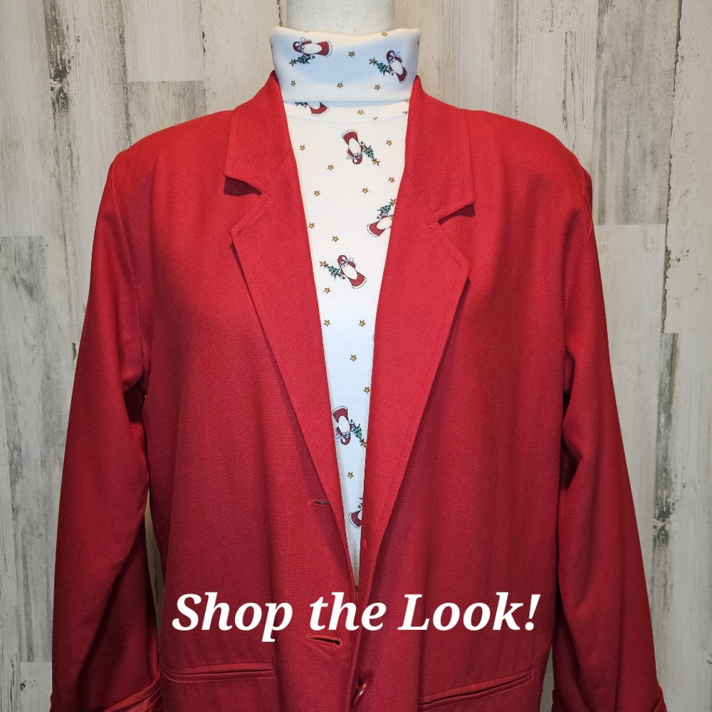 Vintage Erin London Red 100% Silk Blazer Jacket Women's Small Oversized Classic - Picture 14 of 16